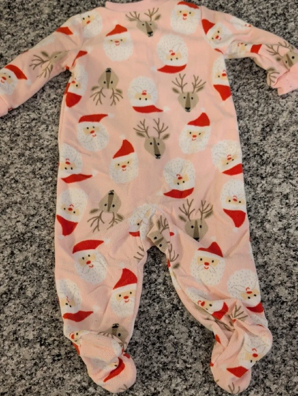 Baby Pink Santa & Reindeer Holiday Footed One-Piece